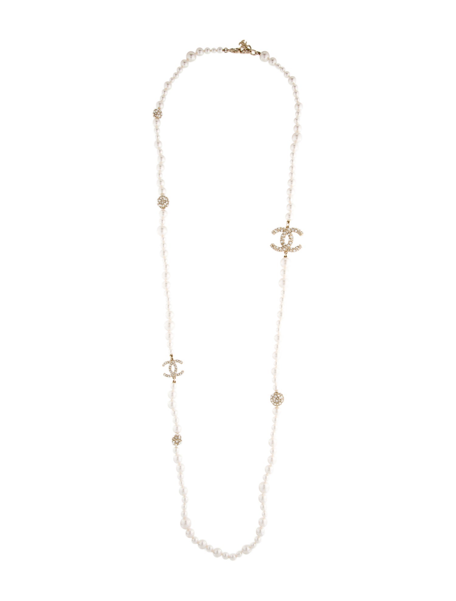 Chanel Faux Pearl & Strass CC Station Necklace