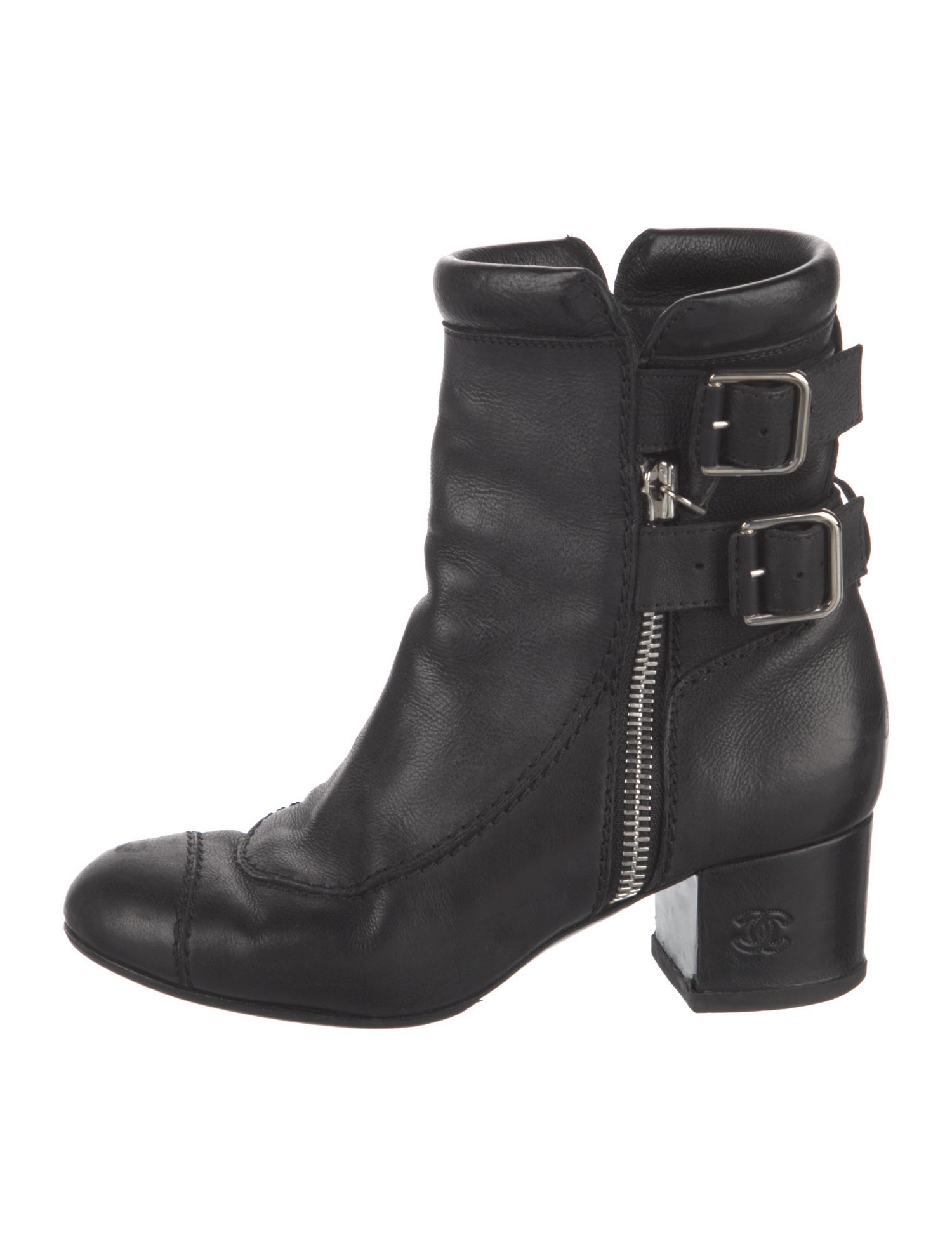 Chanel Interlocking CC Logo Leather Moto Boots