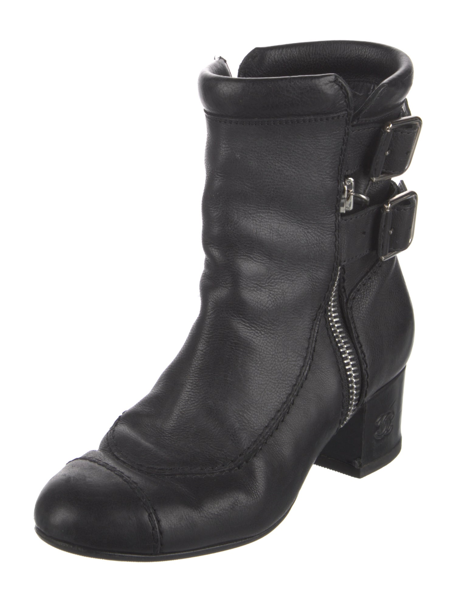 Chanel Interlocking CC Logo Leather Moto Boots