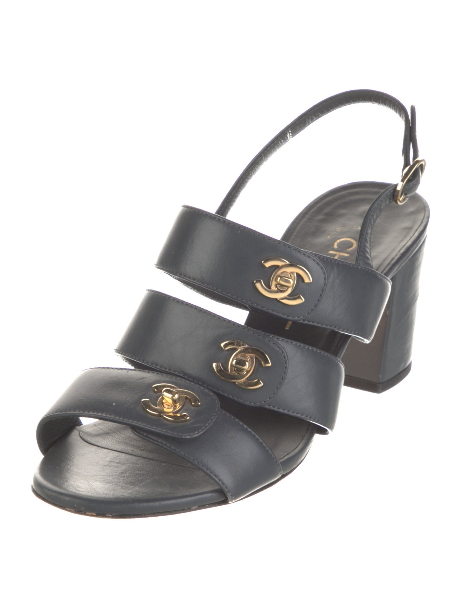 Chanel Interlocking CC Logo Lambskin Slingback Sandals