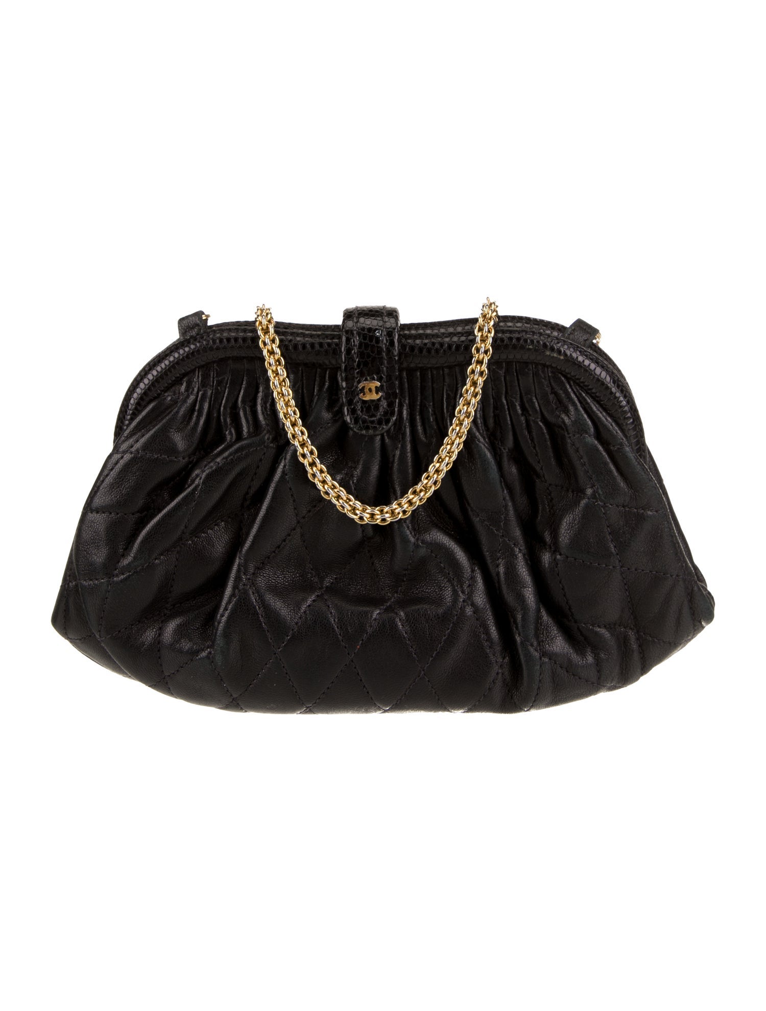 Chanel CC Quilted Lizard-Trimmed Frame Bag