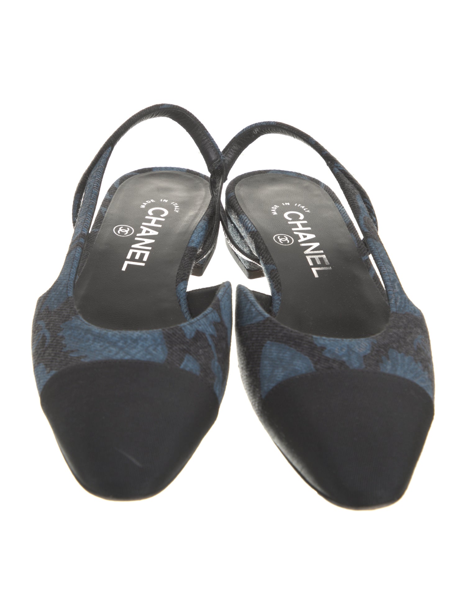 Chanel Interlocking CC Logo Denim Slingback Pumps