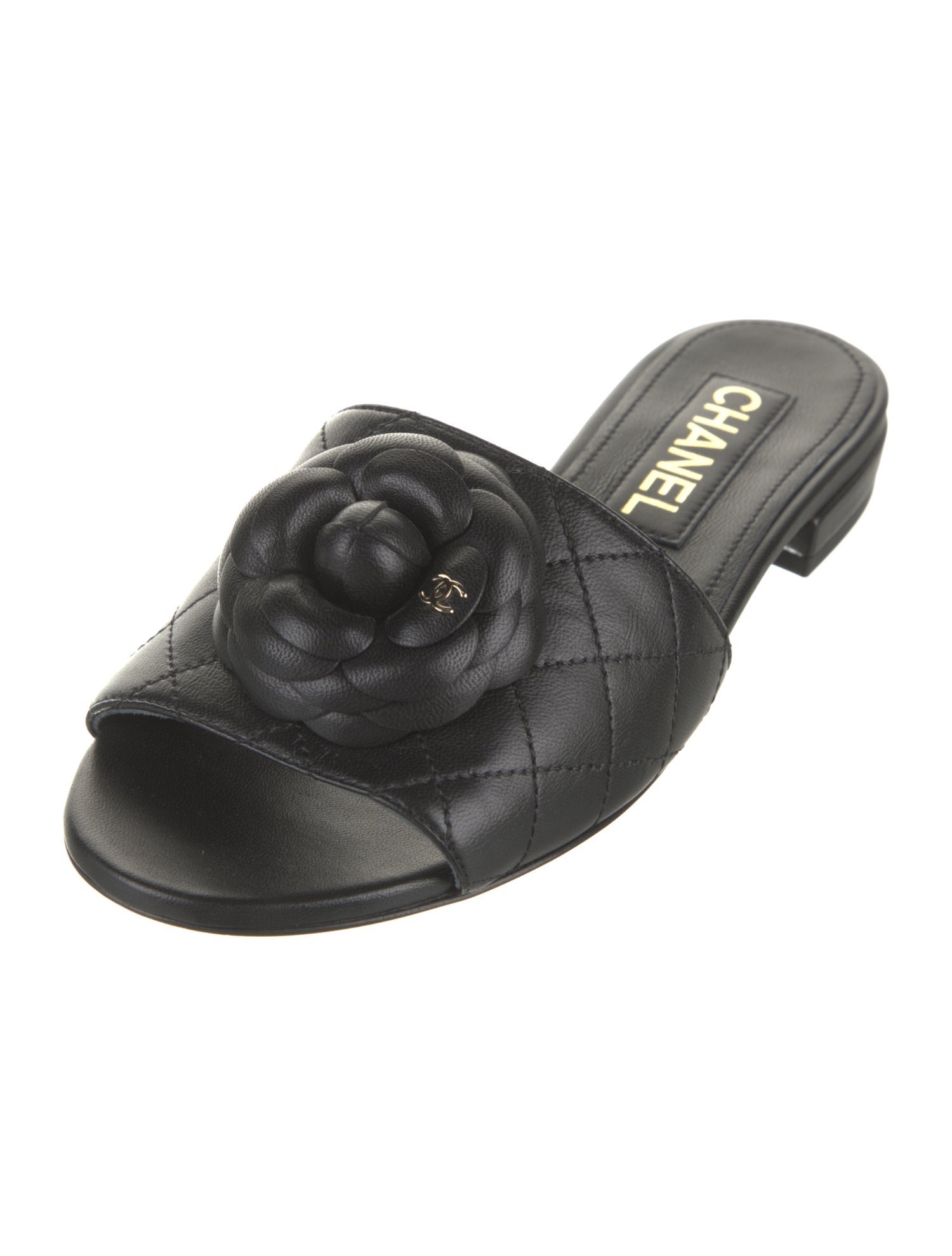 Chanel Interlocking CC Logo Leather Slides