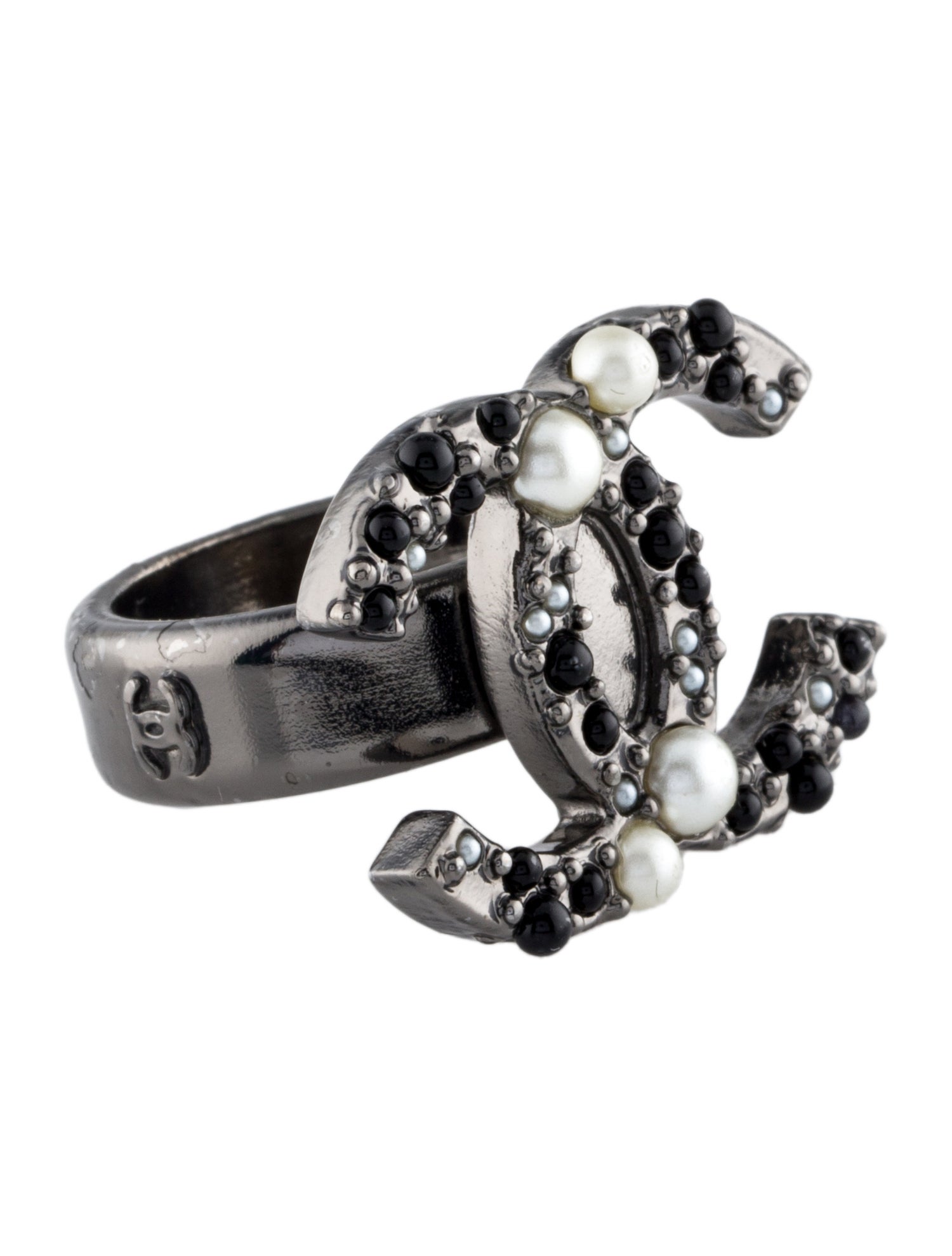 Chanel Faux Pearl & Resin CC Cocktail Ring