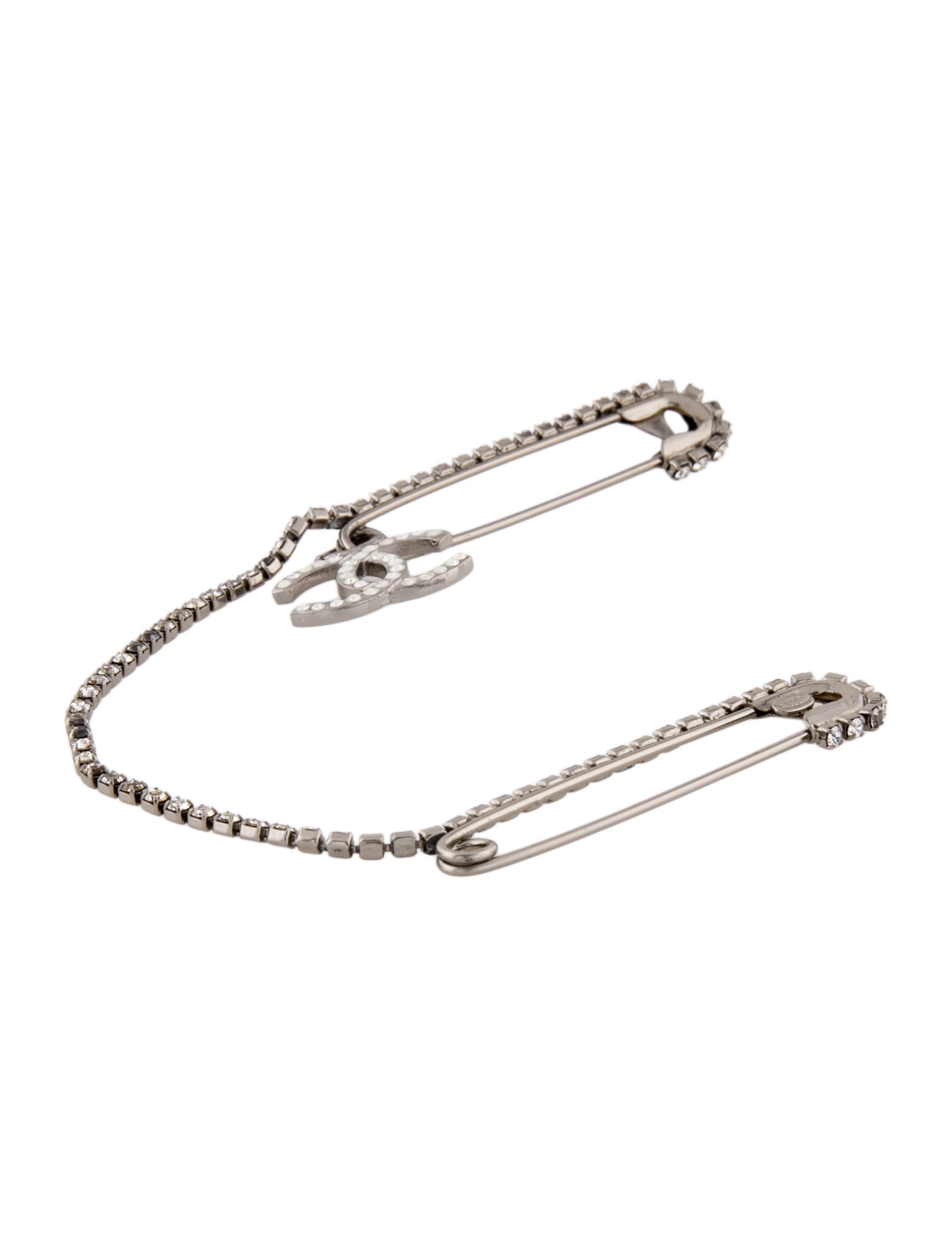 Chanel Vintage CC Strass Double Safety Pin Brooch