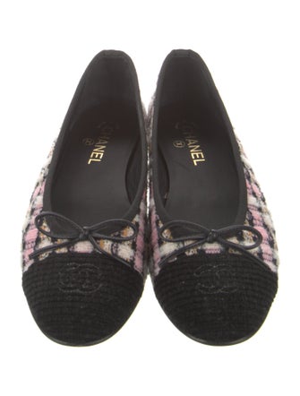 Chanel Interlocking CC Logo Tweed Ballet Flats