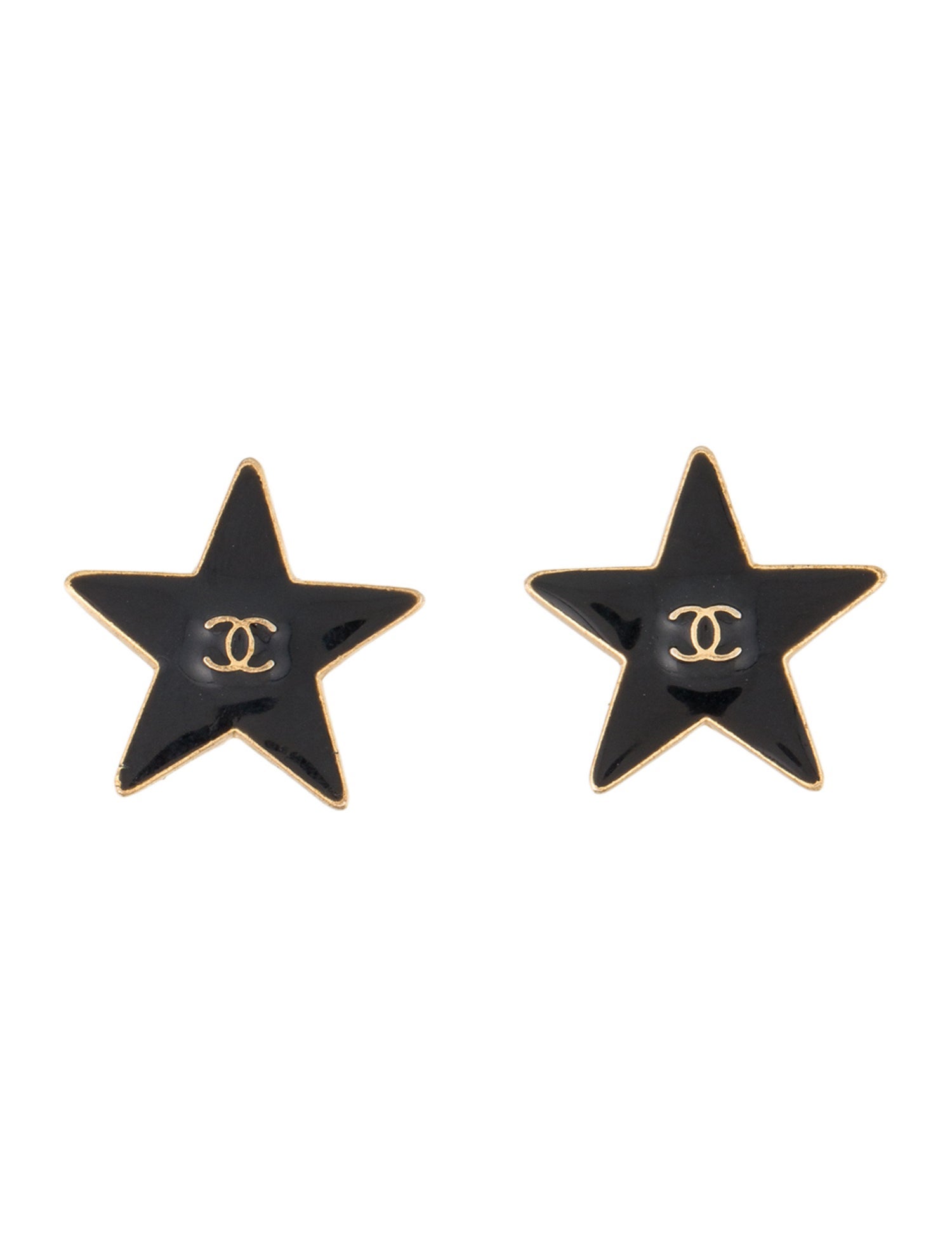 Chanel Enamel CC Star Clip-On Earrings