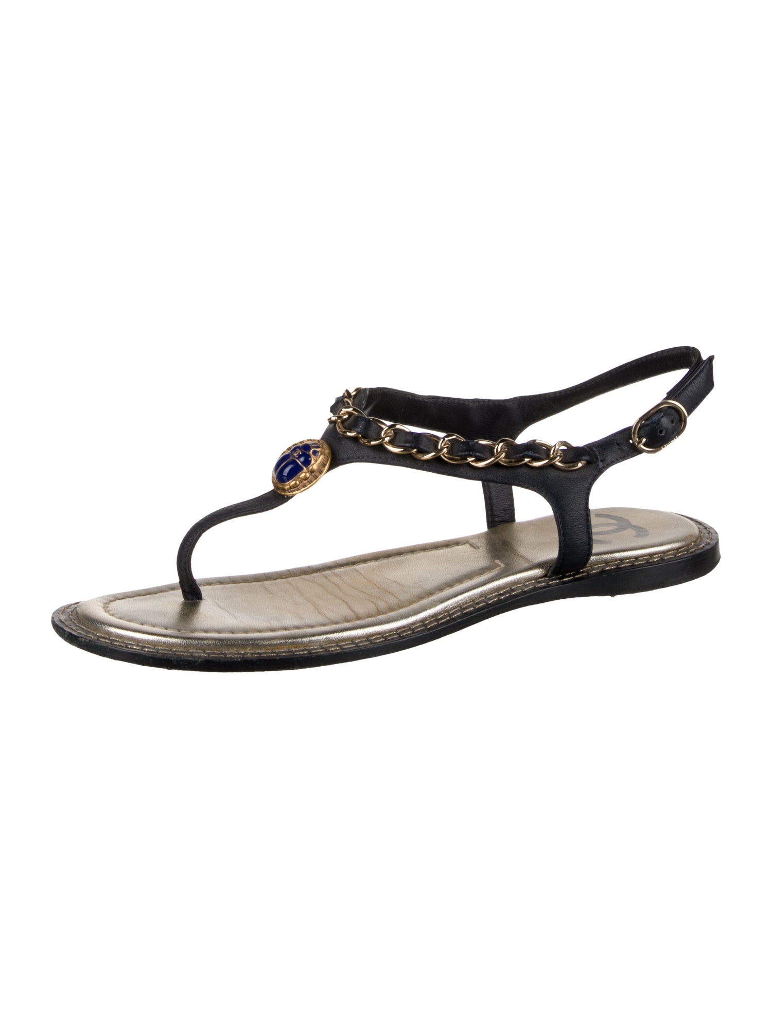 Chanel Interlocking CC Logo Leather T-Strap Sandals