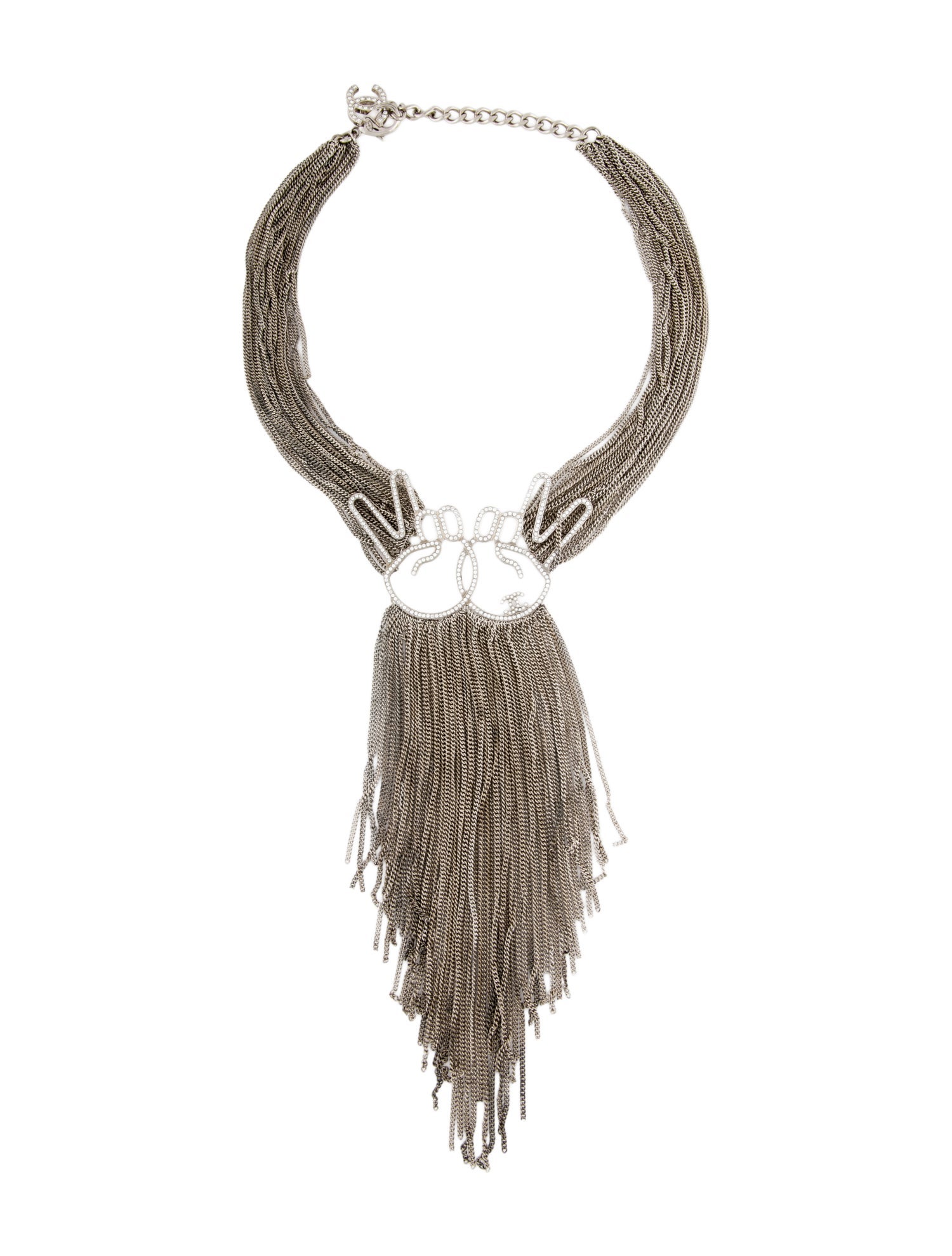 Chanel Strass CC Chain Fringe Tassel Collar Necklace
