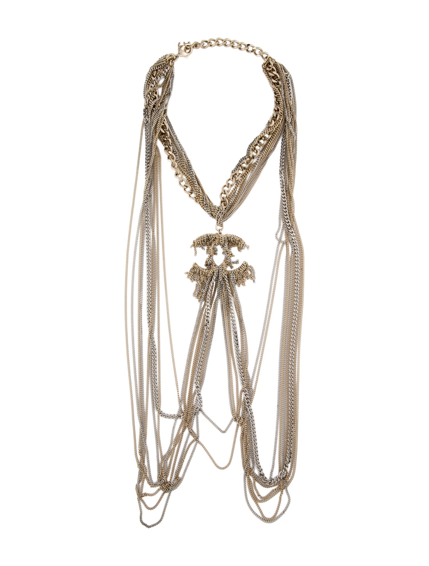 Chanel Two-Tone Multi -Chain CC Long Necklace