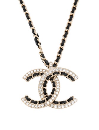 Chanel 2020 Strass, Faux Pearl & Leather CC Pendant Necklace