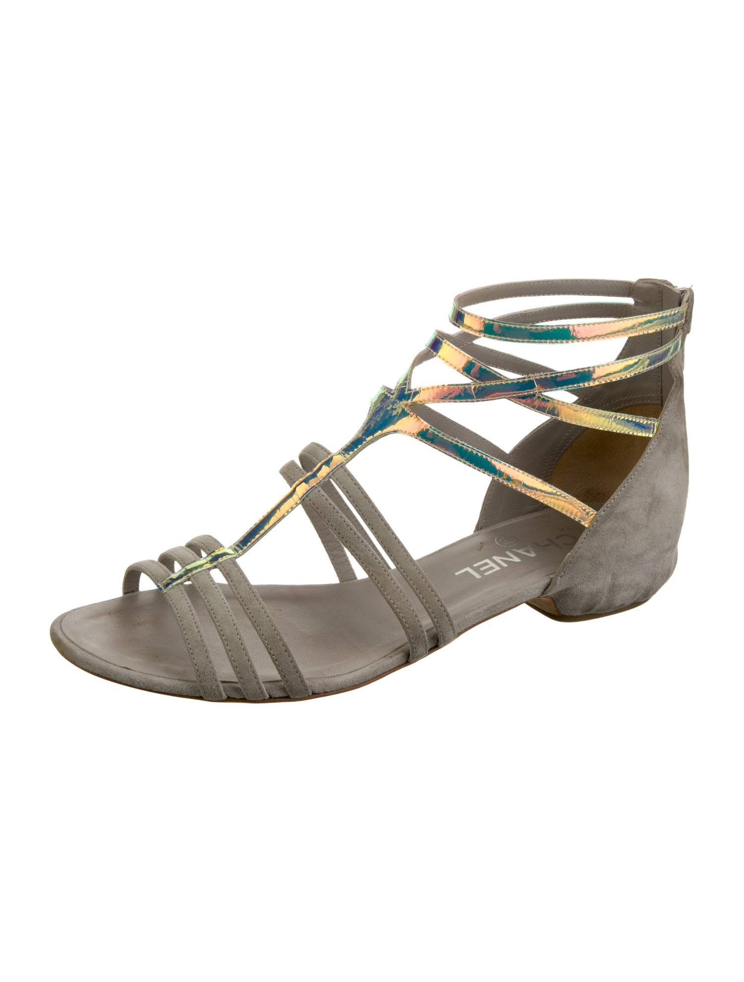 Chanel Interlocking CC Logo Suede Gladiator Sandals