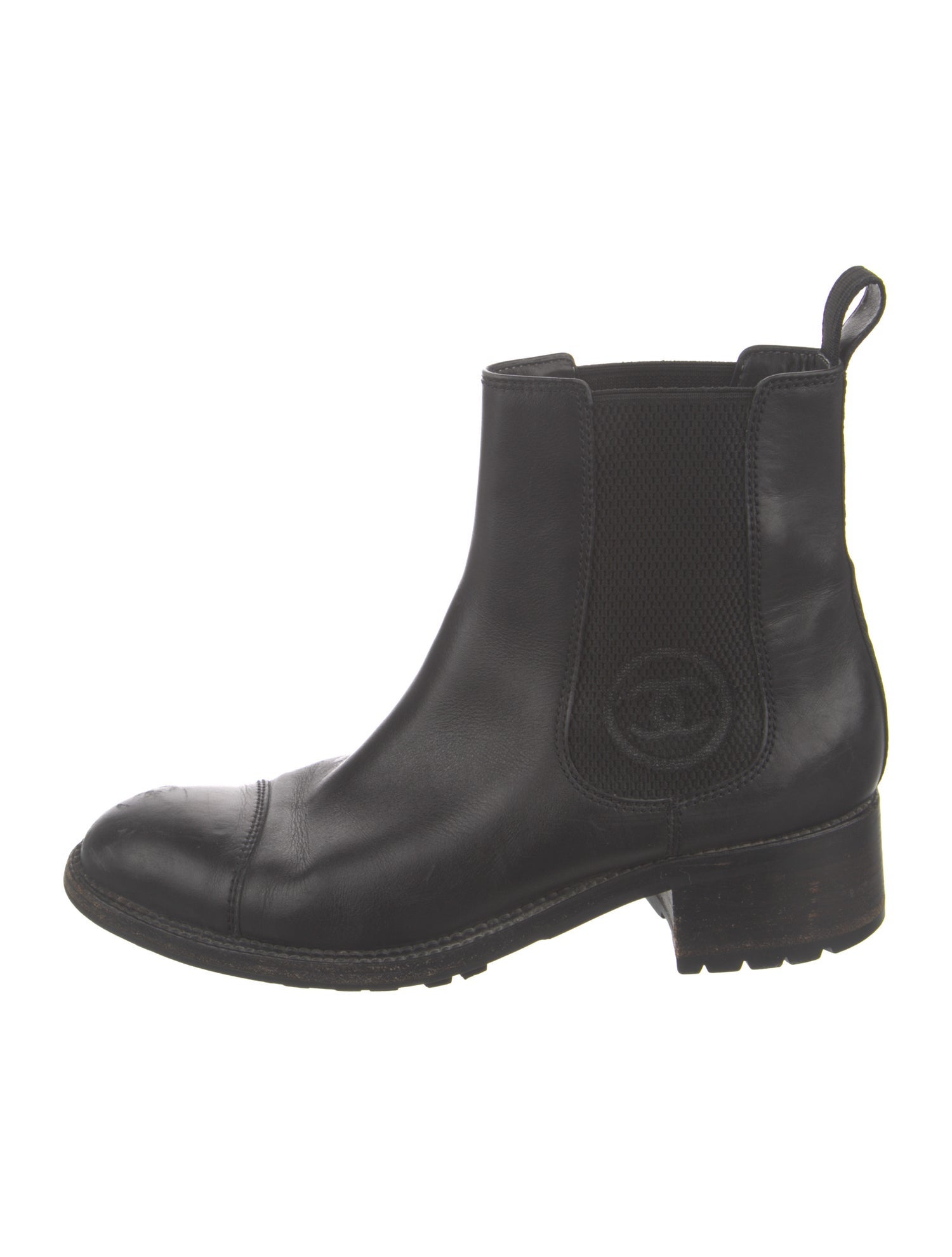 Chanel Interlocking CC Logo Leather Chelsea Boots