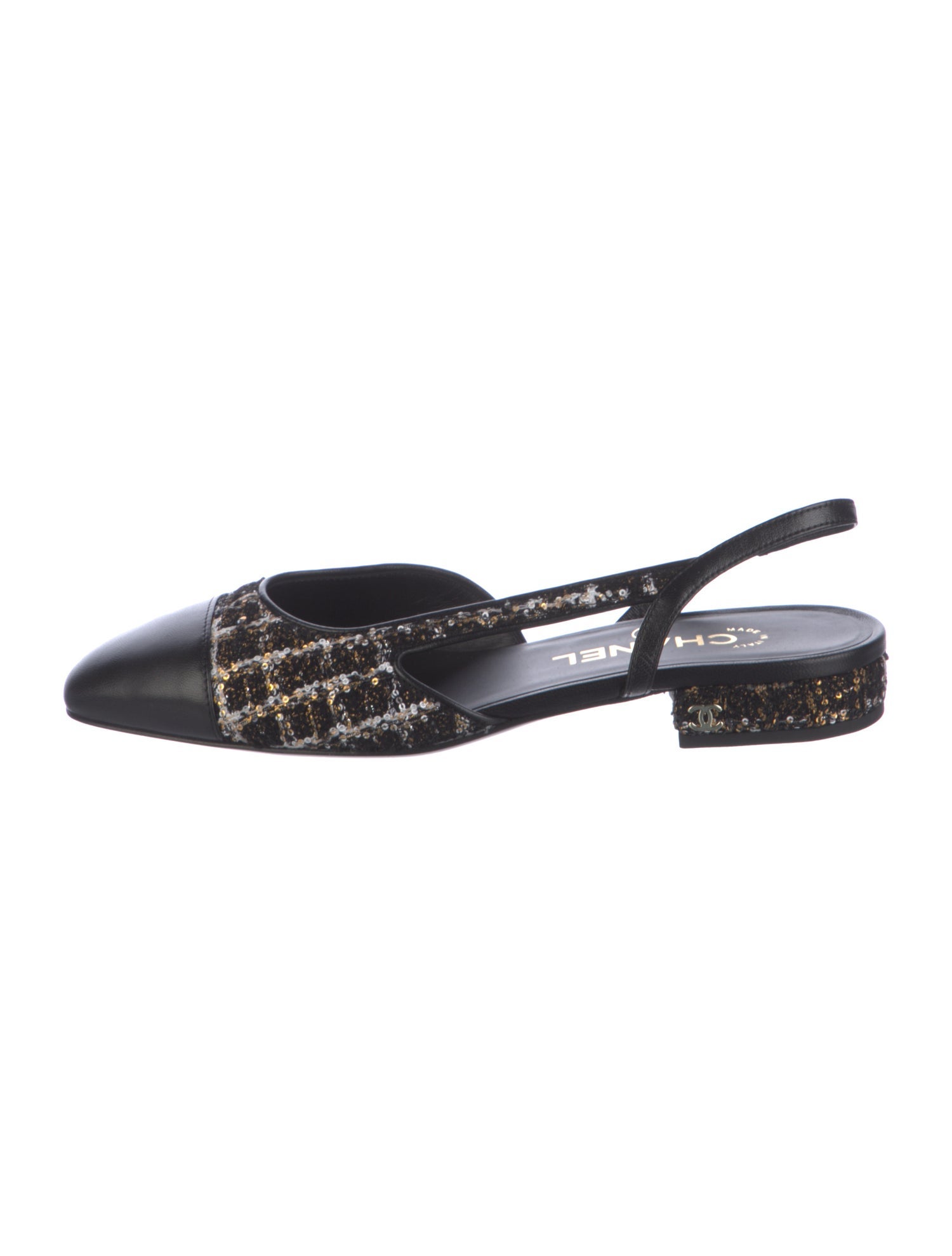 Chanel Interlocking CC Logo Tweed Slingback Flats