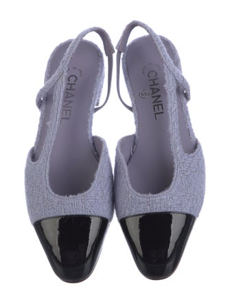 Chanel Interlocking CC Logo Tweed Slingback Flats