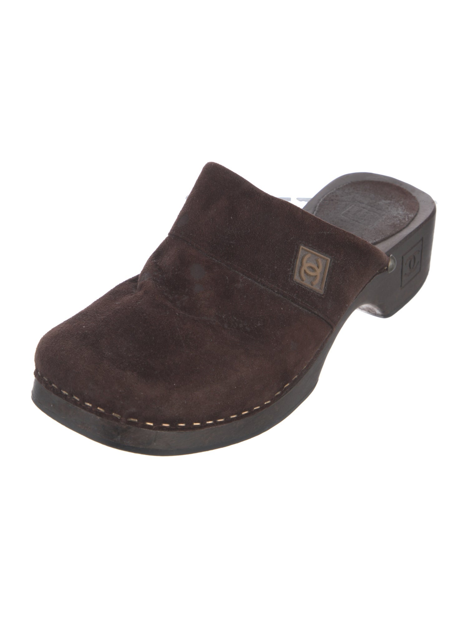 Chanel Interlocking CC Logo Suede Mules