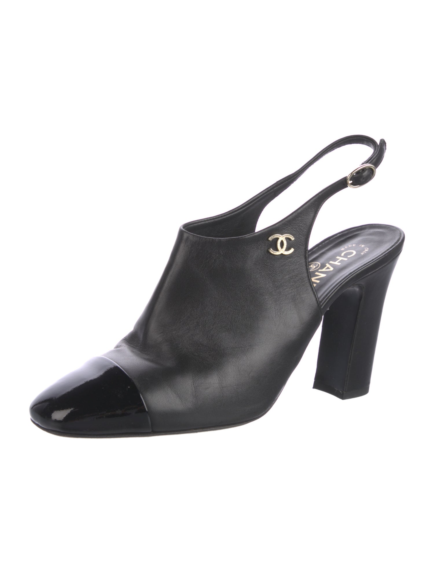 Chanel Interlocking CC Logo Leather Slingback Pumps