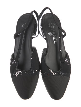 Chanel Interlocking CC Logo Sequin Embellishments Slingback Flats