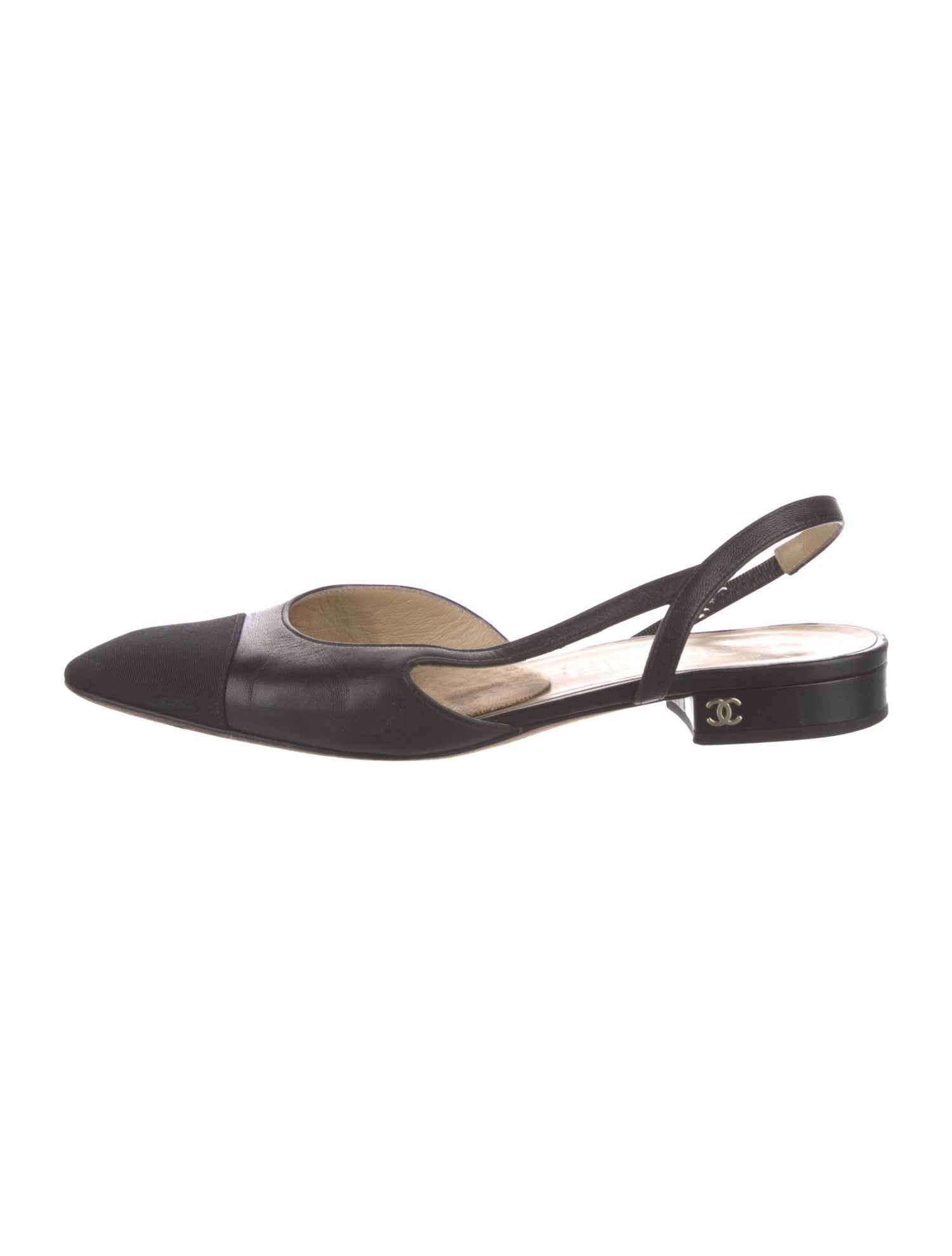Chanel Interlocking CC Logo Leather Slingback Flats