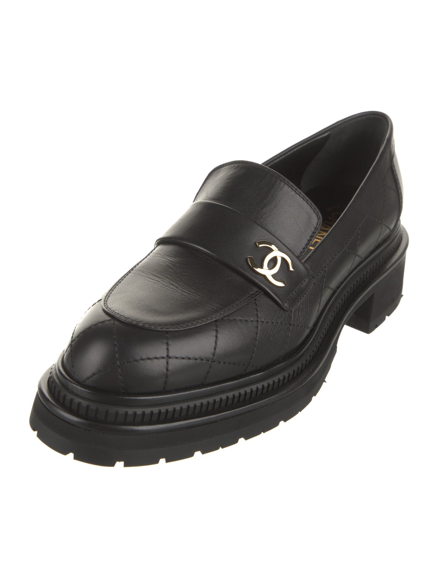 Chanel Interlocking CC Logo Leather Loafers