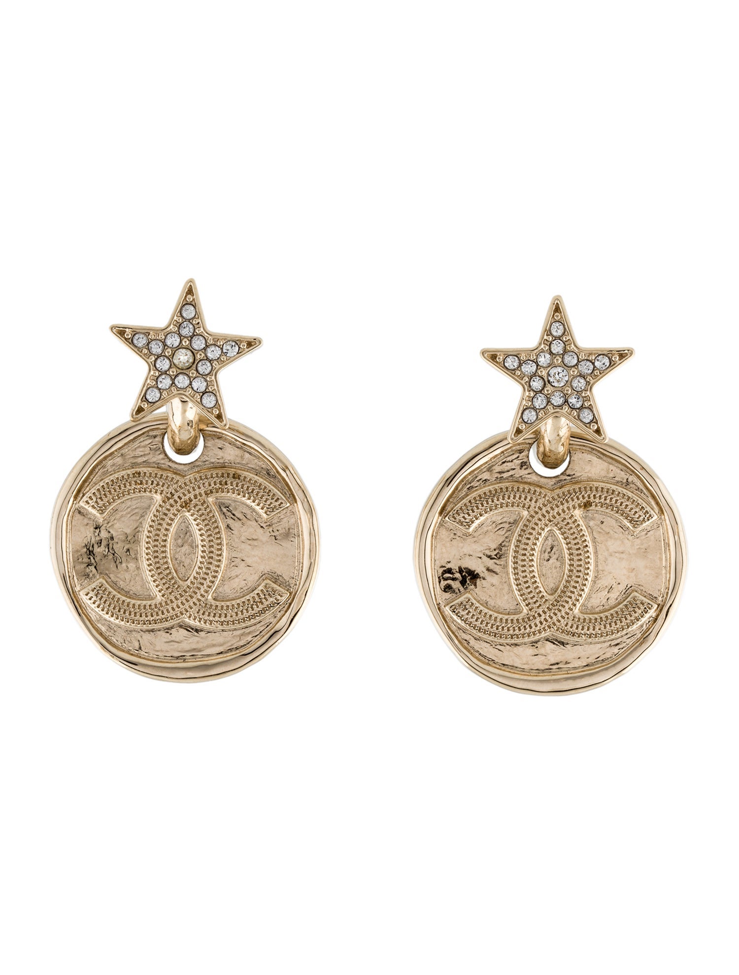 Chanel 2023 Strass CC Star Drop Earrings