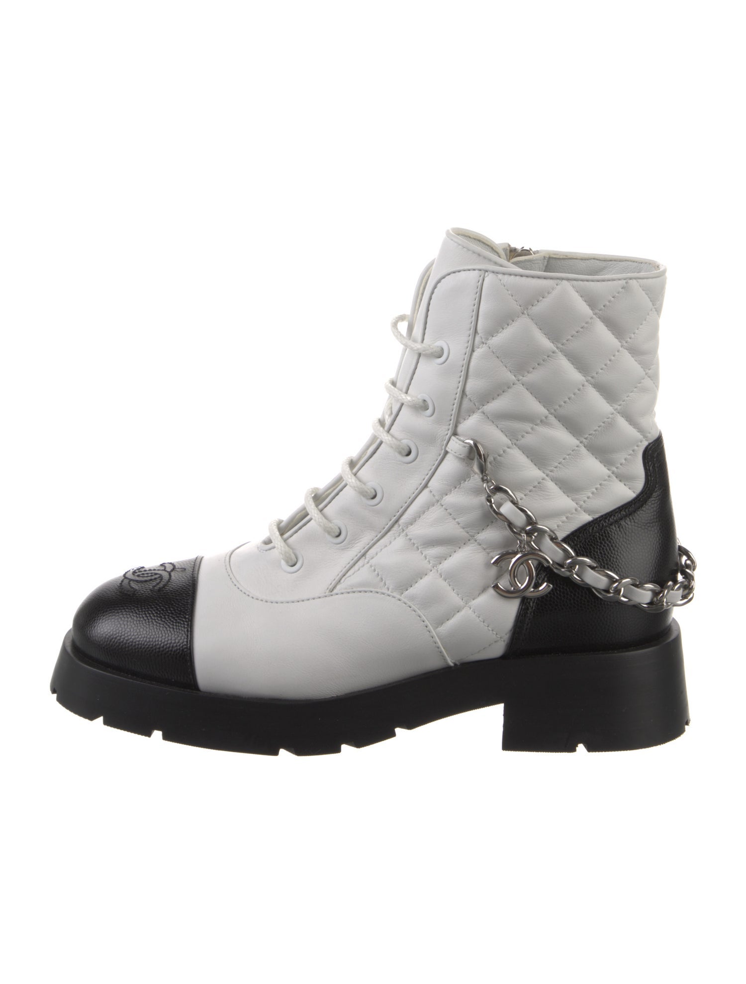 Chanel Interlocking CC Logo Leather Combat Boots