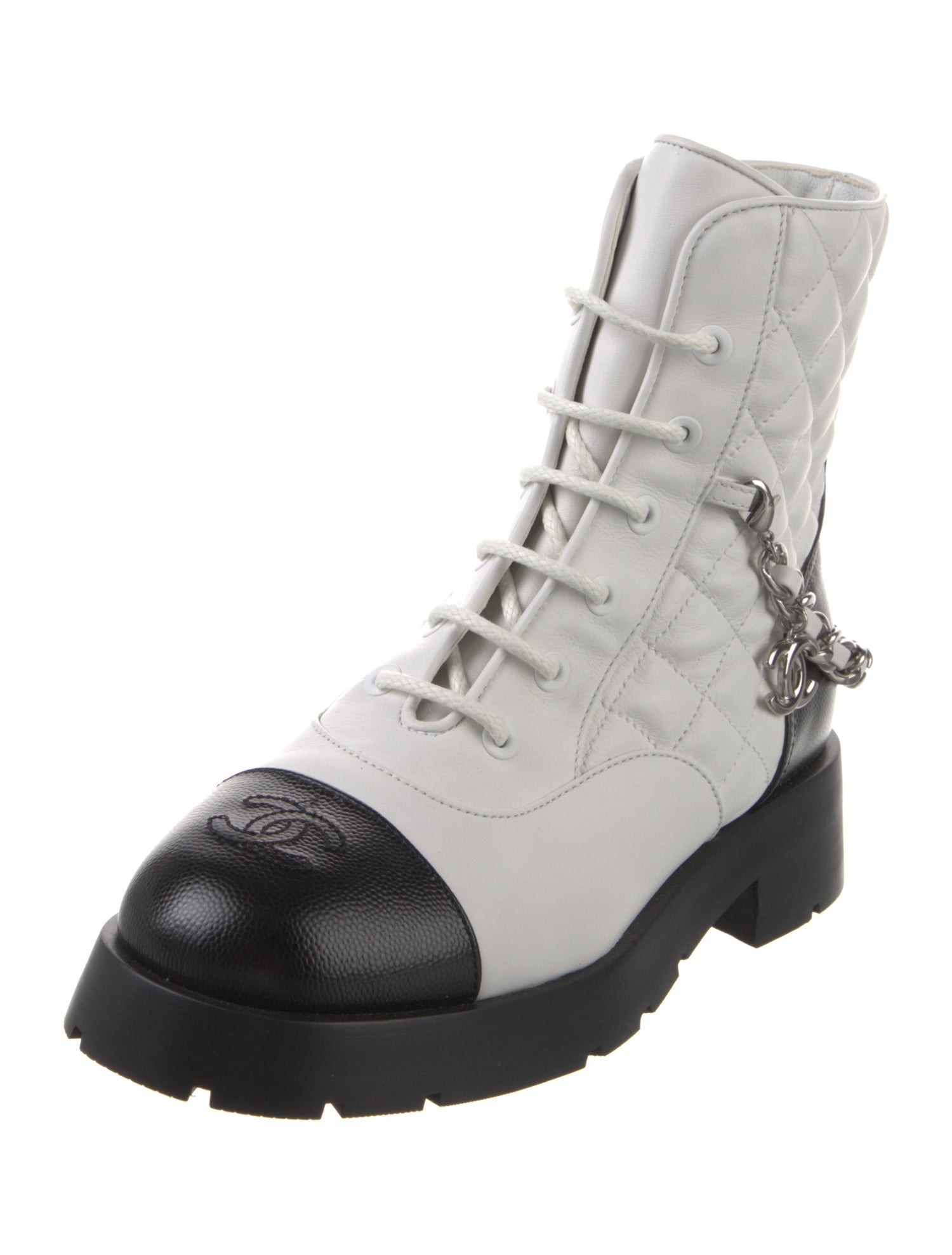 Chanel Interlocking CC Logo Leather Combat Boots