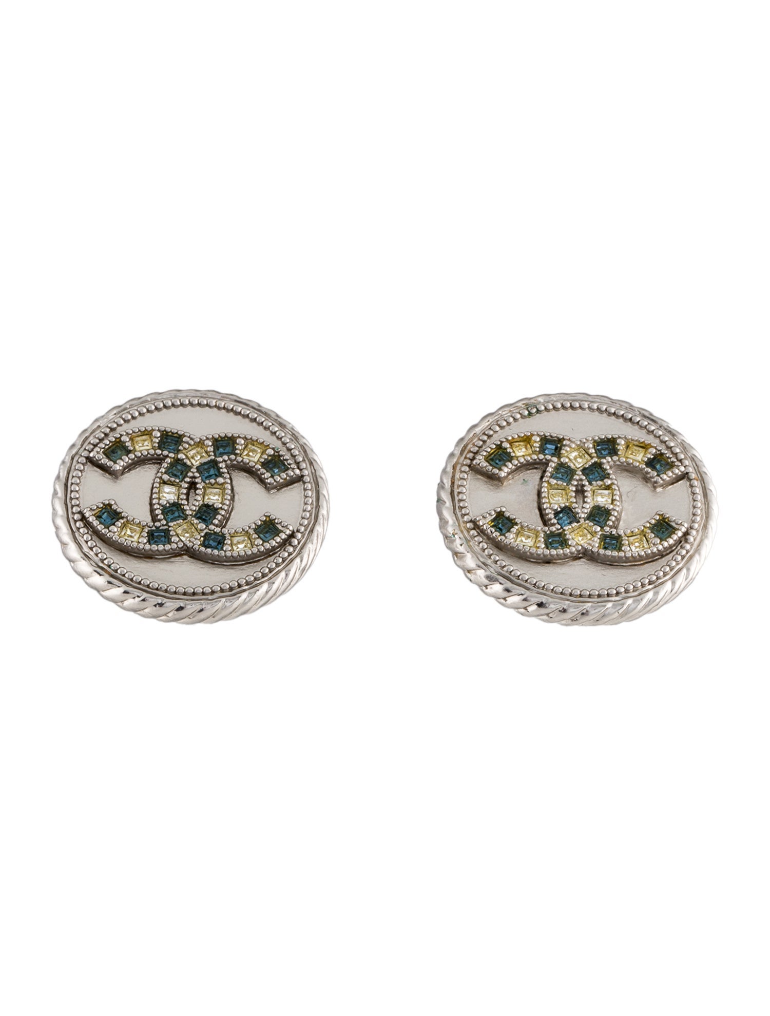 Chanel Strass CC Disc Stud Earrings
