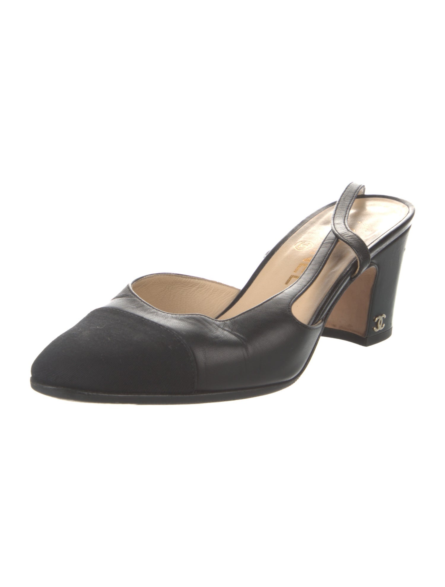 Chanel Interlocking CC Logo Leather Slingback Pumps