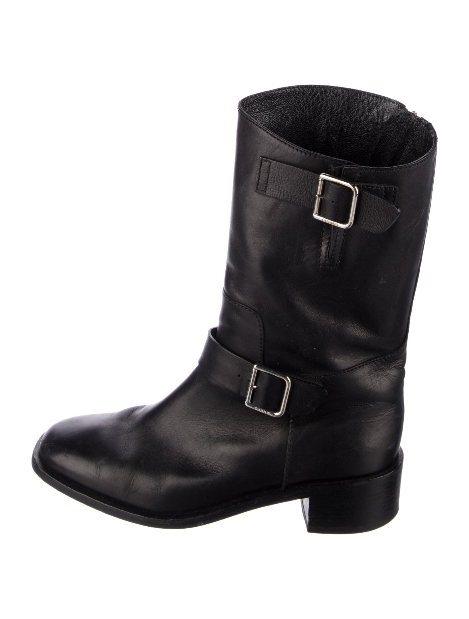 Chanel Interlocking CC Logo Leather Moto Boots