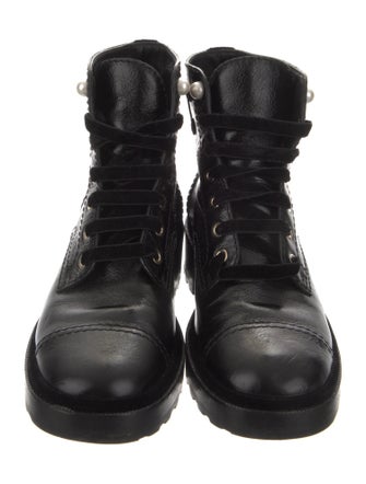 Chanel Interlocking CC Logo Leather Combat Boots