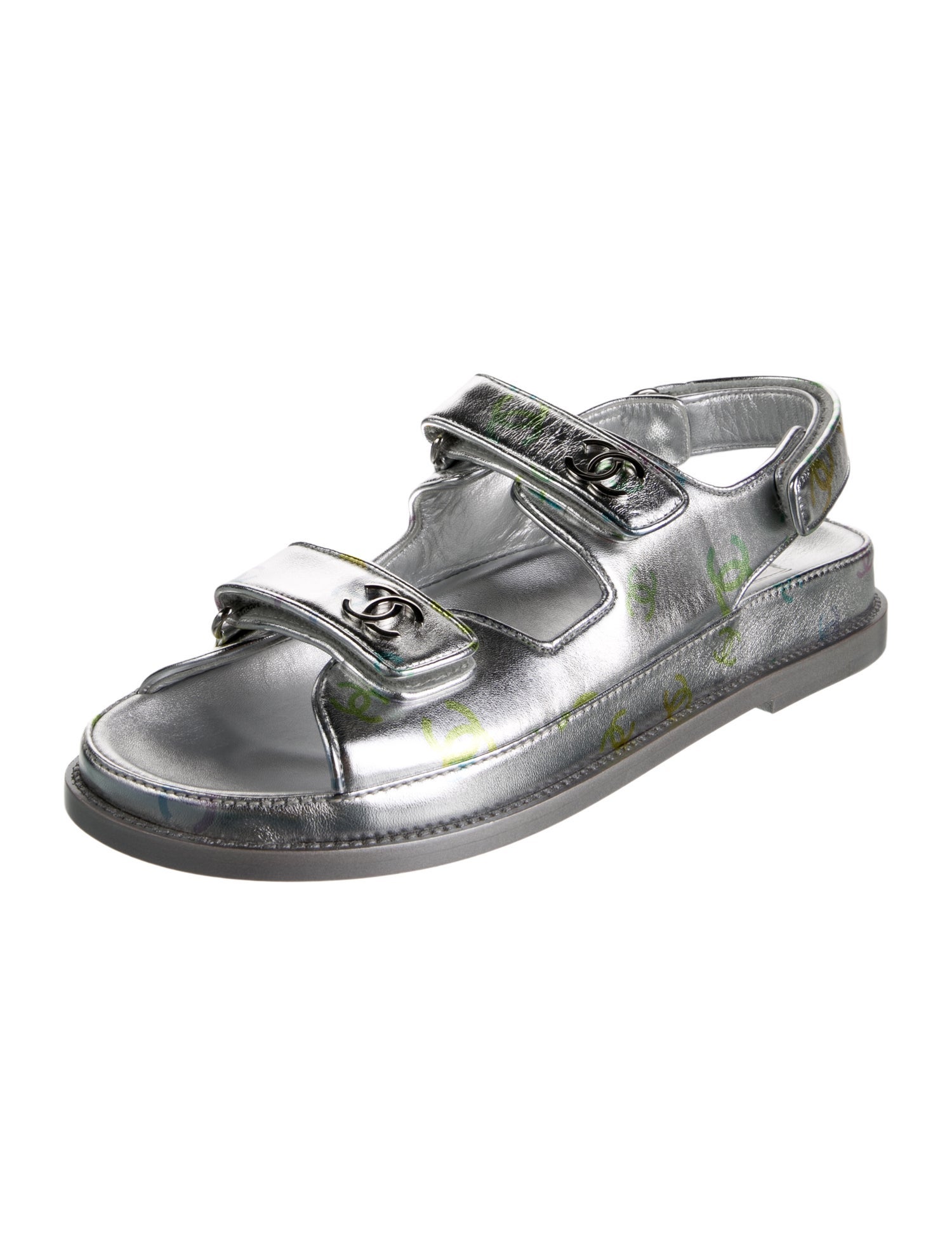 Chanel 2023 Interlocking CC Logo T-Strap Sandals