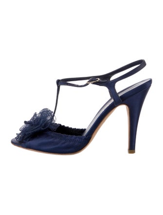 Chanel Interlocking CC Logo Satin T-Strap Sandals