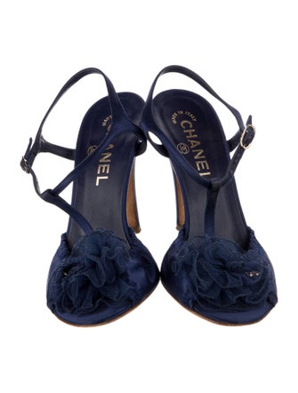 Chanel Interlocking CC Logo Satin T-Strap Sandals