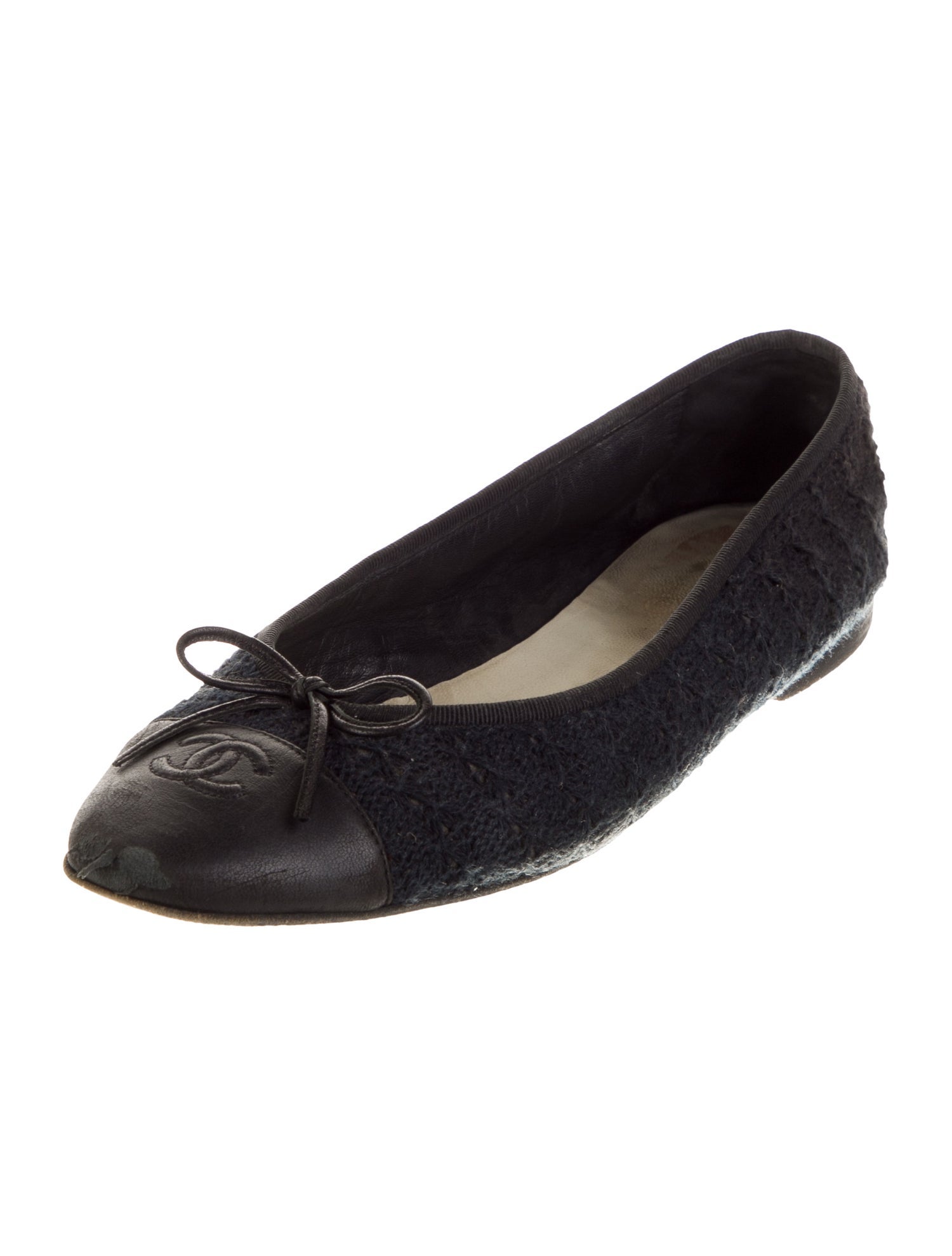 Chanel Interlocking CC Logo Tweed Ballet Flats