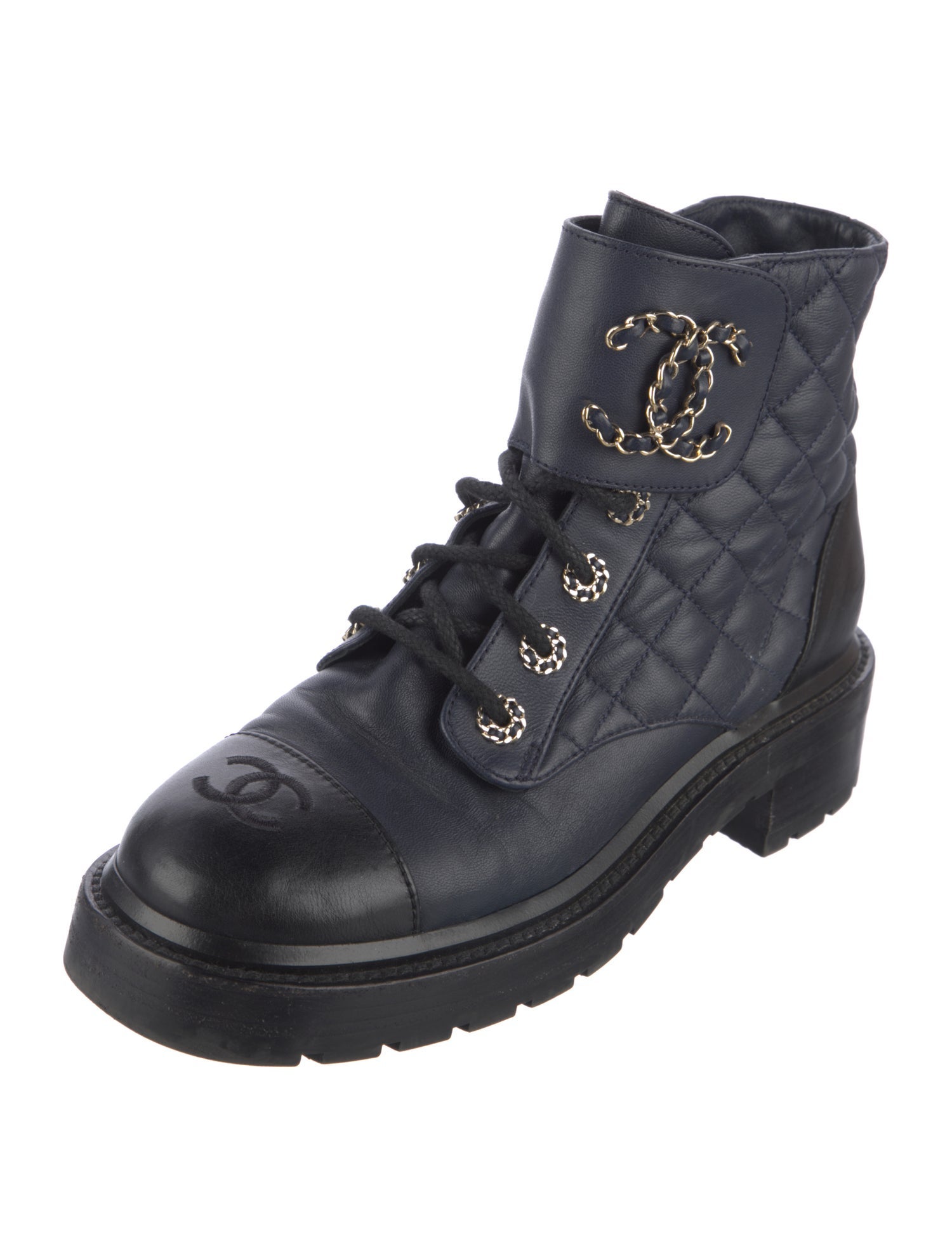 Chanel 2021 Interlocking CC Logo Combat Boots