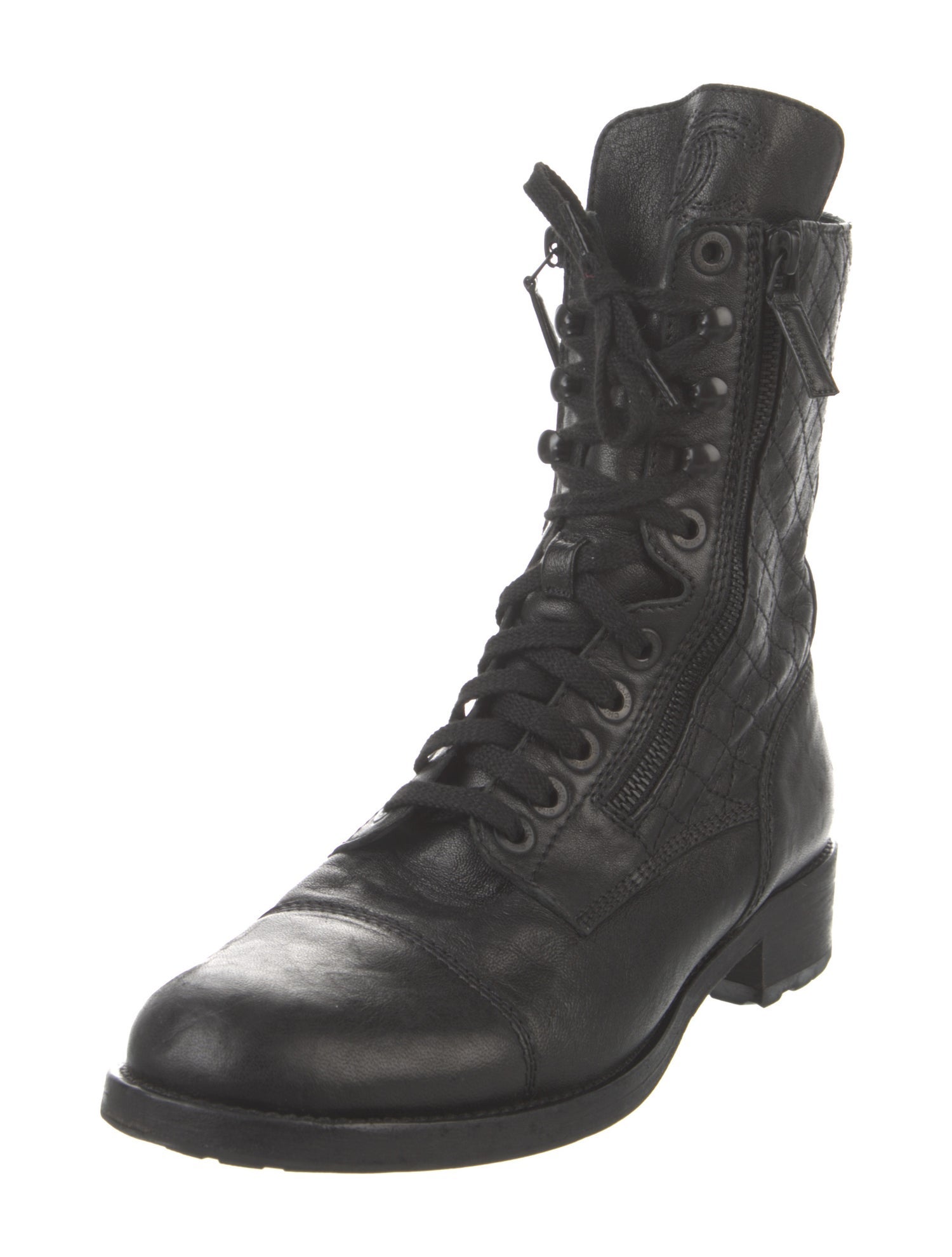 Chanel Interlocking CC Logo Leather Combat Boots