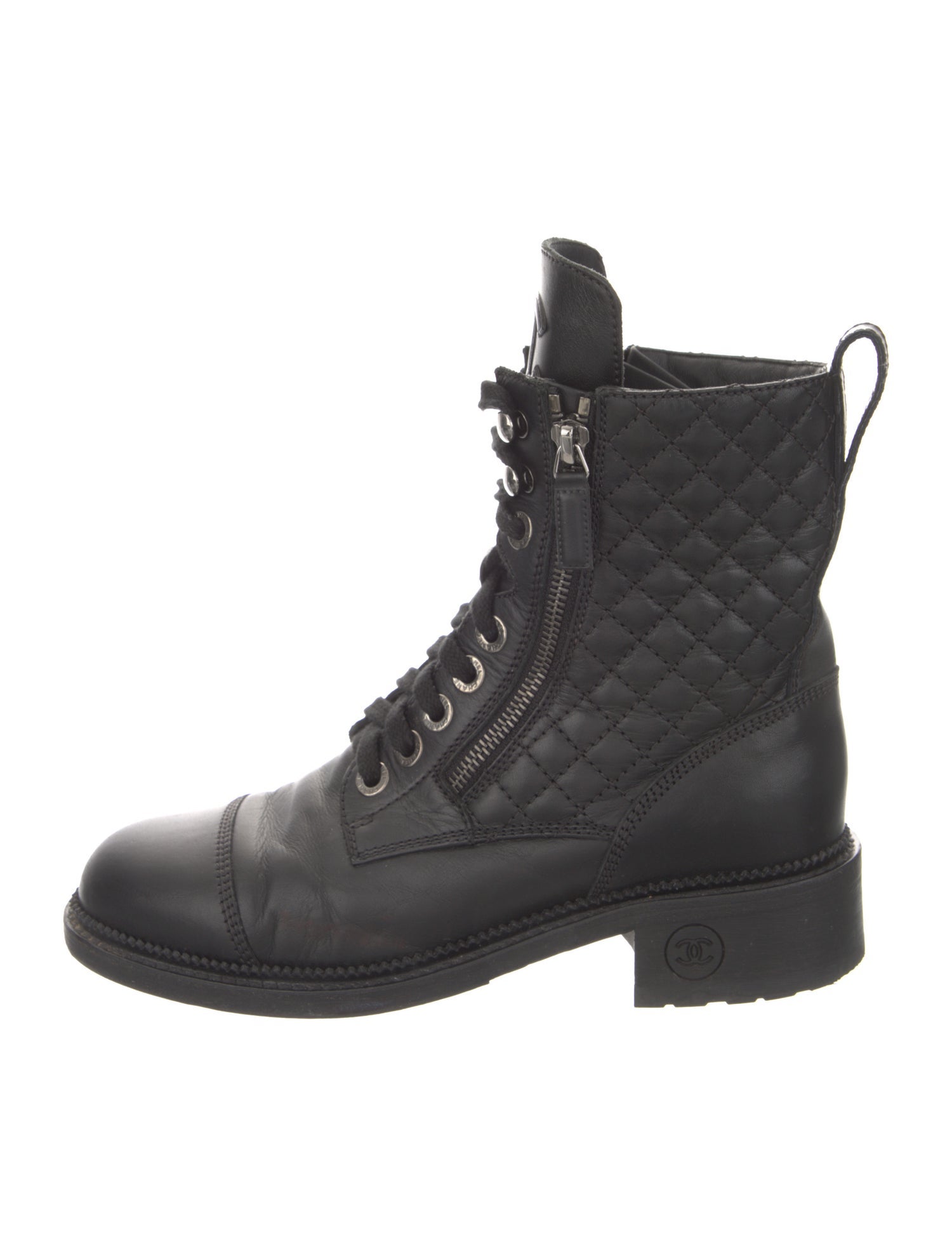 Chanel Interlocking CC Logo Leather Combat Boots
