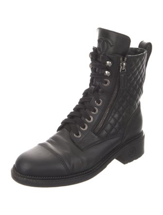 Chanel Interlocking CC Logo Leather Combat Boots