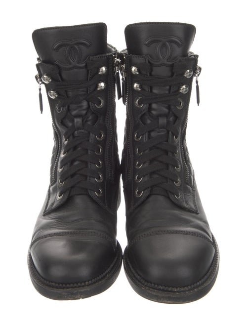 Chanel Interlocking CC Logo Leather Combat Boots