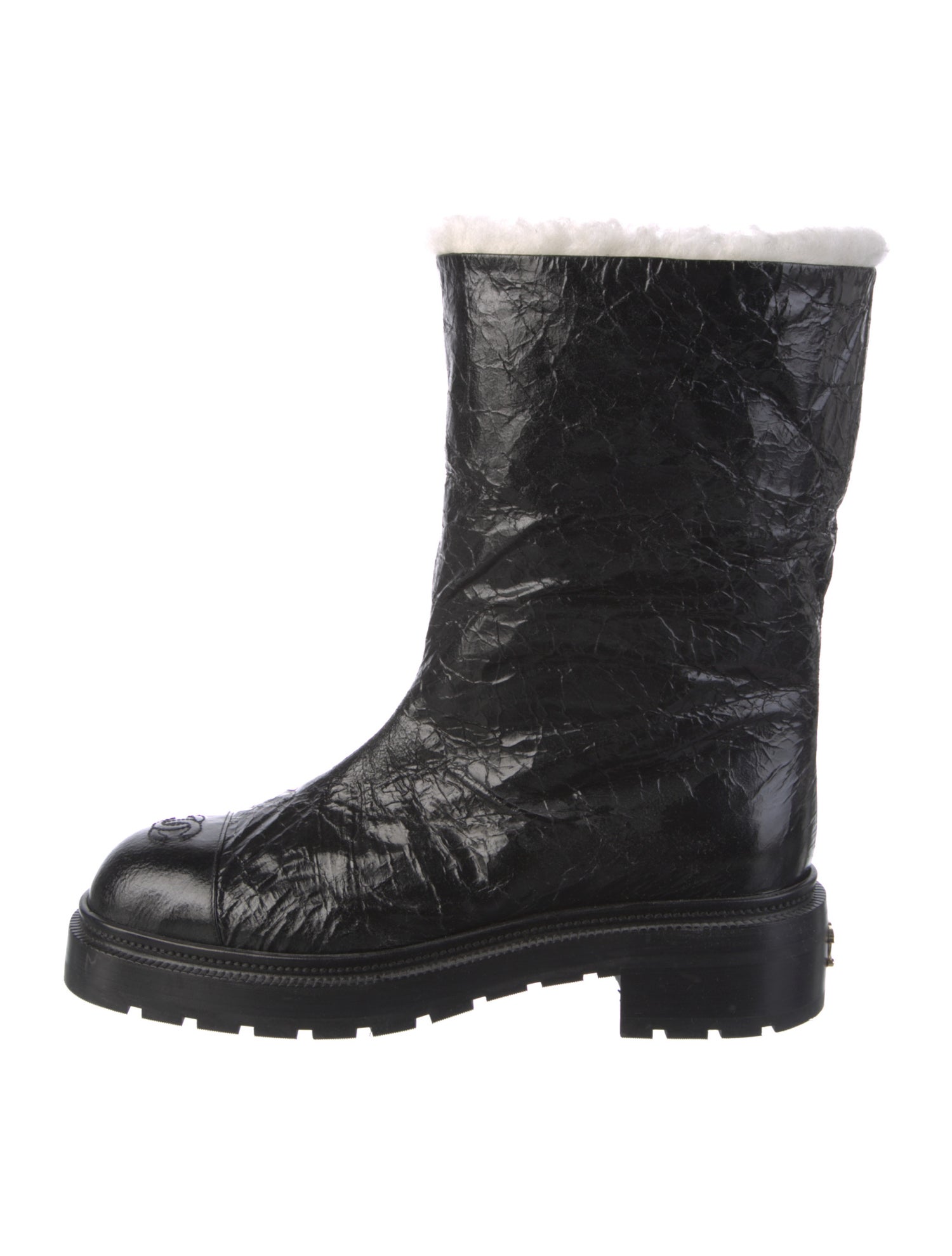 Chanel Coco Neige Interlocking CC Logo Moto Boots