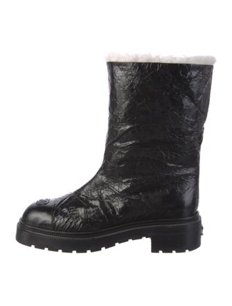 Chanel Coco Neige Interlocking CC Logo Moto Boots