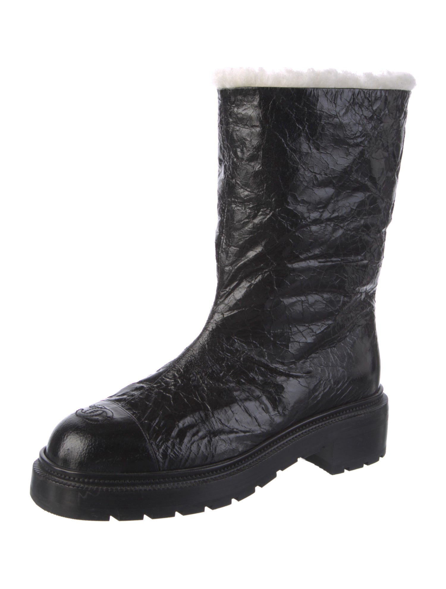 Chanel Coco Neige Interlocking CC Logo Moto Boots