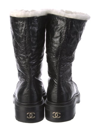 Chanel Coco Neige Interlocking CC Logo Moto Boots