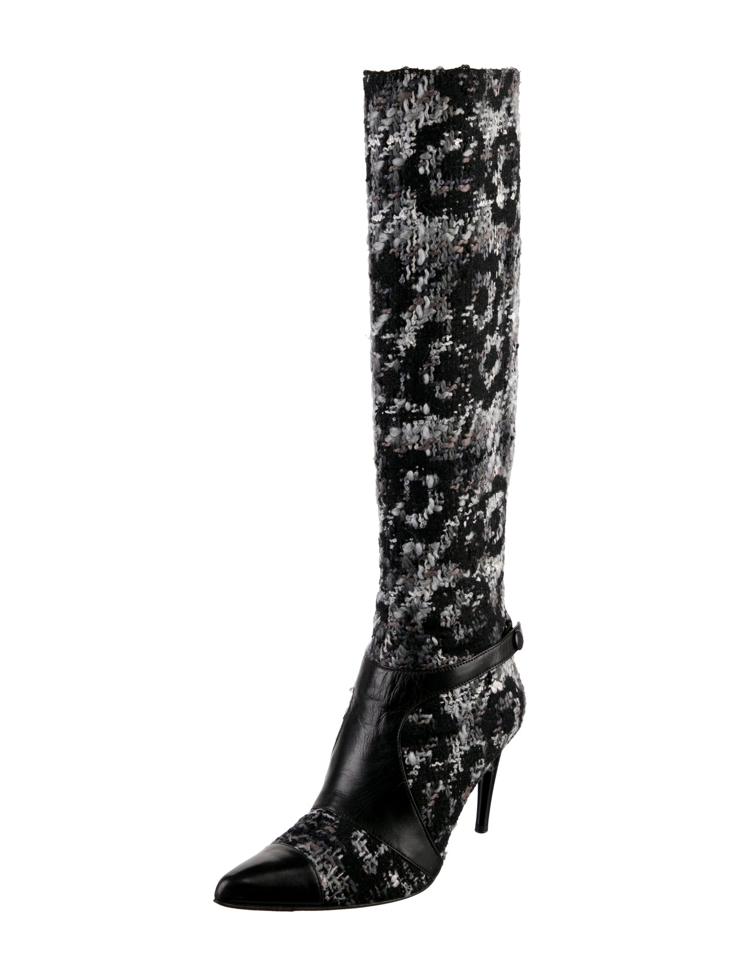 Chanel Interlocking CC Logo Tweed Boots