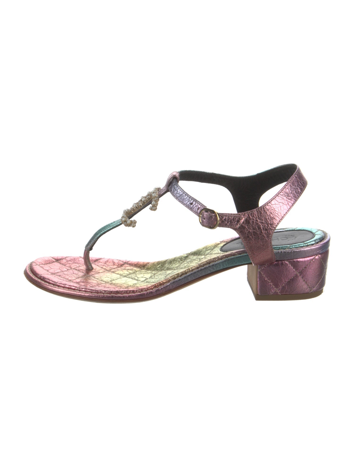 Chanel Interlocking CC Logo Leather T-Strap Sandals