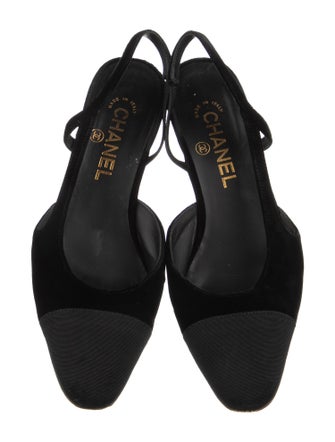 Chanel Interlocking CC Logo Velvet Slingback Pumps