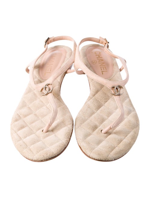 Chanel Interlocking CC Logo Suede T-Strap Sandals
