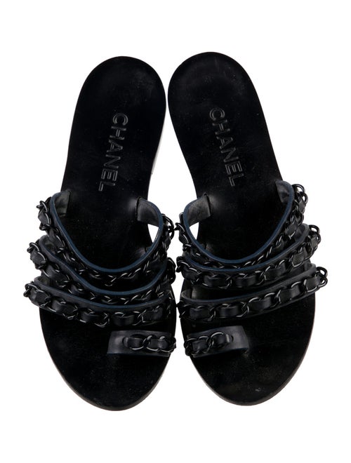 Chanel Interlocking CC Logo Leather Slides