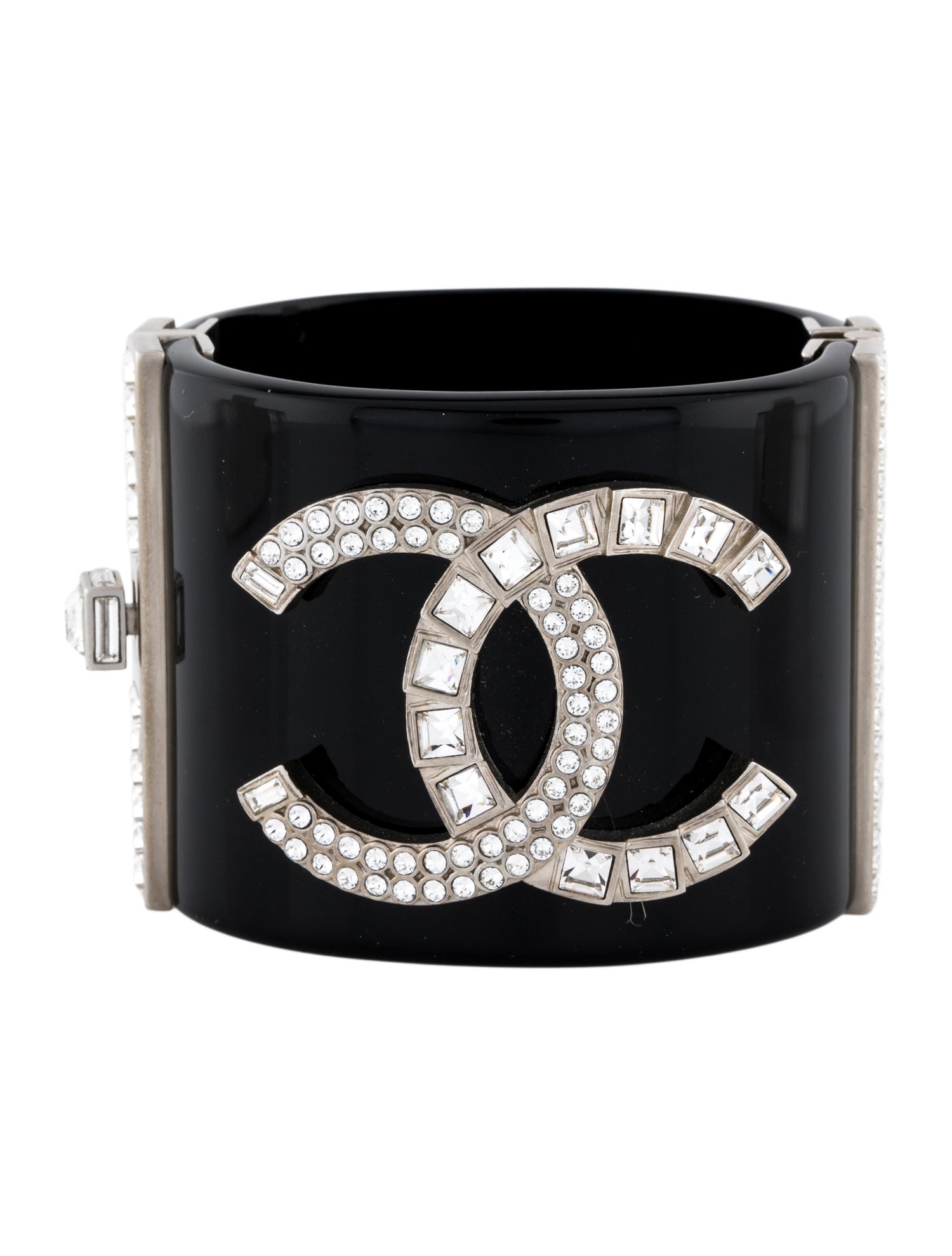 Chanel Strass & Resin CC Hinged Bangle Bracelet